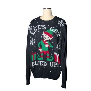 Christmas Festive Elf Graphic Sweater Black Red Green White Hybrid Holiday Xmas